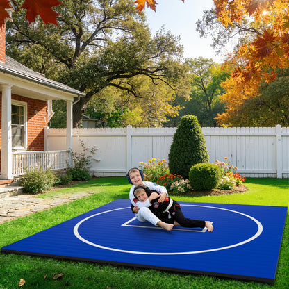 GianToucan Wrestling Mat for Home, ８’x ８’x 1.25” Grappling Mat for Wrestling, MMA, BJJ, Jiu Jitsu, Judo, Gym, Roll-Up Wrestling Practice Mat for Kids & Adults，Easy to Clean Indoor/Outdoor, Blue
