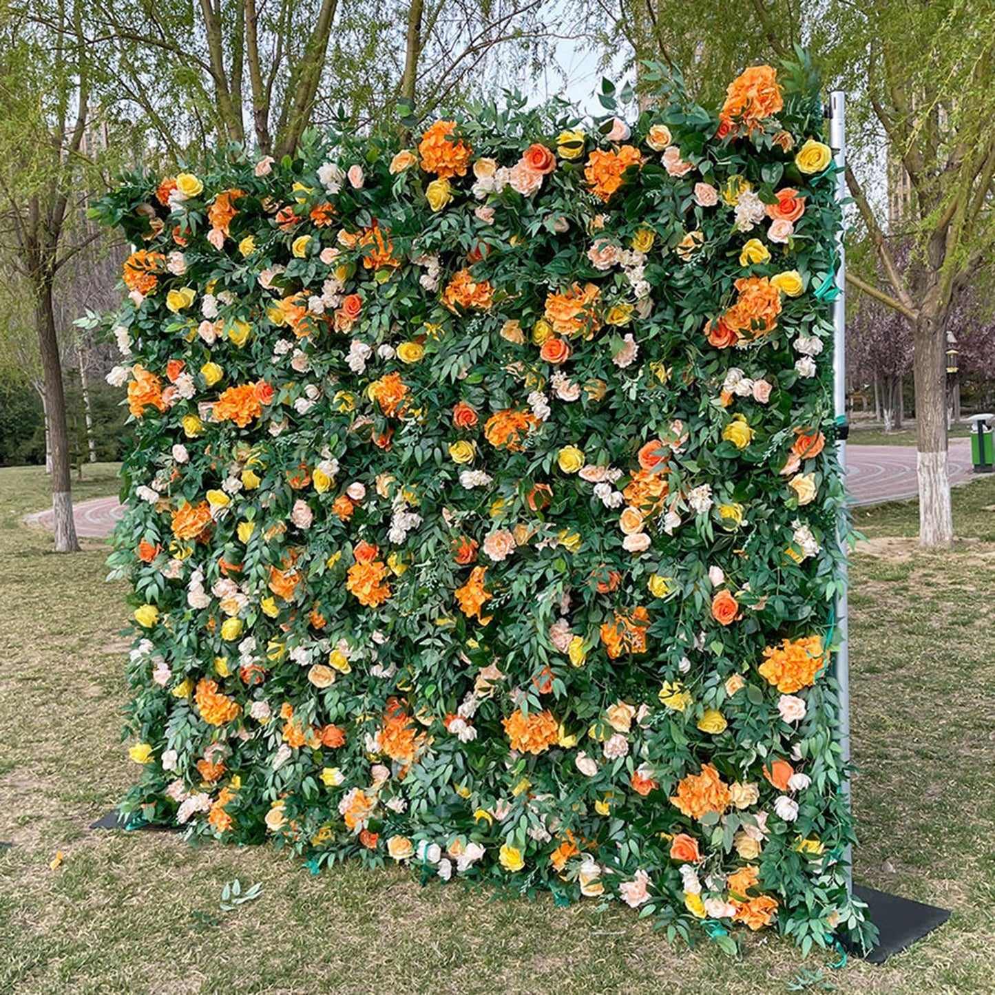 UYCVT Handmade Romantic Green Plant Wall Large Artificial Flower Wall Backdrop Panels, Wedding Backdrop 3D Floral Wall Fabric Flower Wall for Party Bridal Wedding Background De-2m*2m/6.56 * 6.56FT