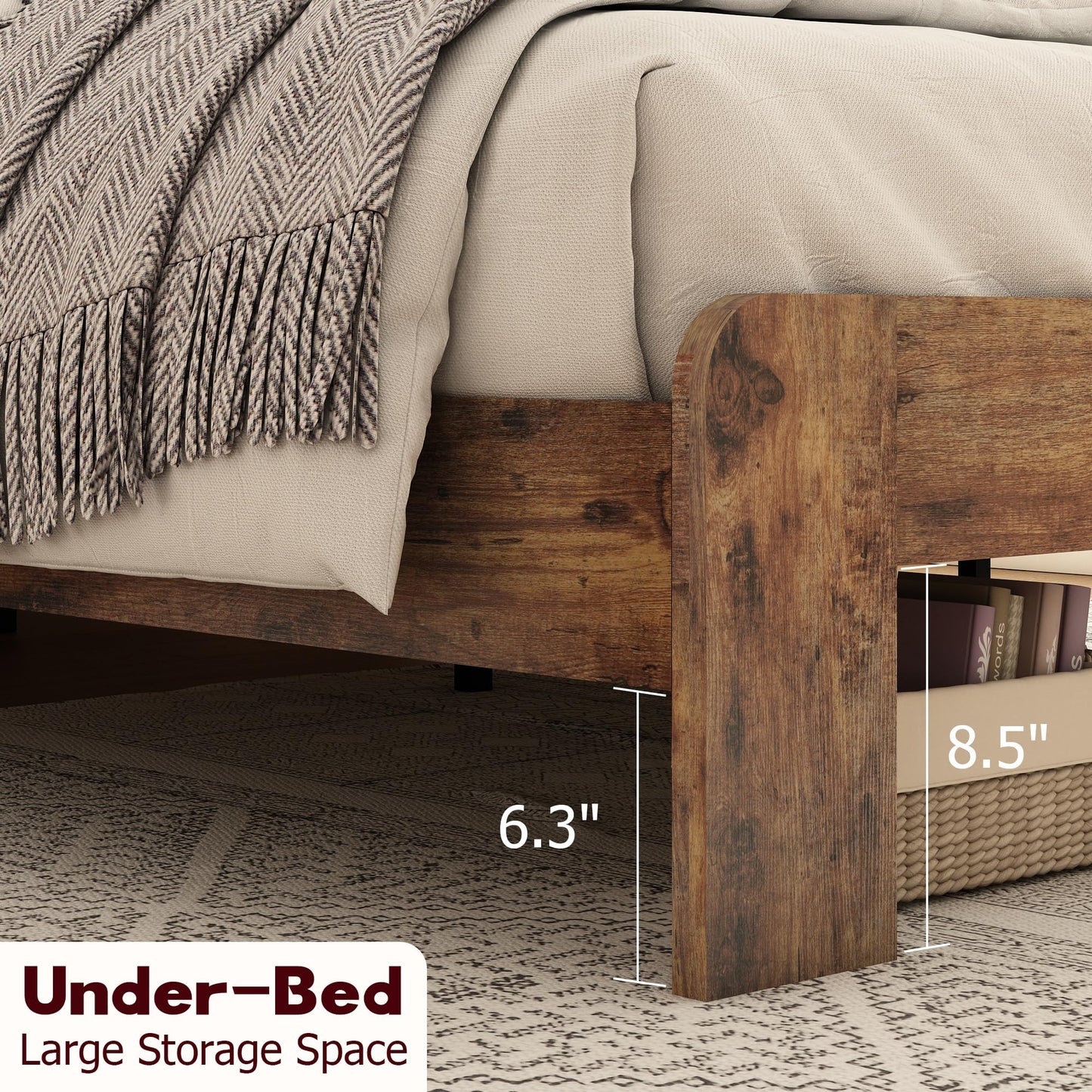 Ball & Cast King Size Bed Frame,Wood Platform Bed Frame King with Storage Headboard, LED Light & USB Port,Noise Free,No Box Spring Needed,Easy Assembly,Dark Brown