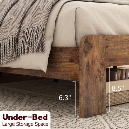 KEIKI Bed Frame King Size, Wood Platform Bed Frame with Storage LED Light Headboard and 2 USB, Noise Free, No Box Spring Needed and Easy Assembly Tool, Large Under Bed Storage, Dark Brown