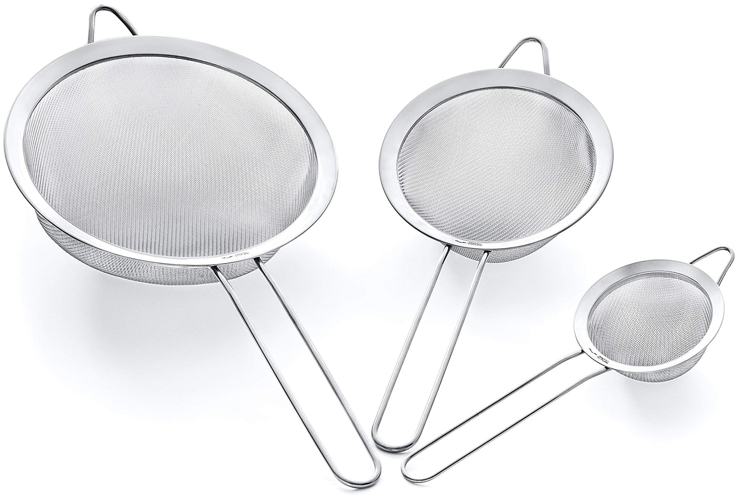 Proto Future Strainer Set Fine Mesh – Premium 304 Stainless Steel (18/8) – 8″, 5.5″ and 3.3″ Sturdy Kitchen Strainers (Silver)