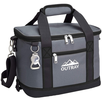 Black Insulated Cooler Bag – 6L Collapsible Thermal Lunch Bag with Bottle Opener, 16 Can Capacity – Perfect for Camping, Picnics and Travel - Handles and Removable Shoulder Strap - by Outrav