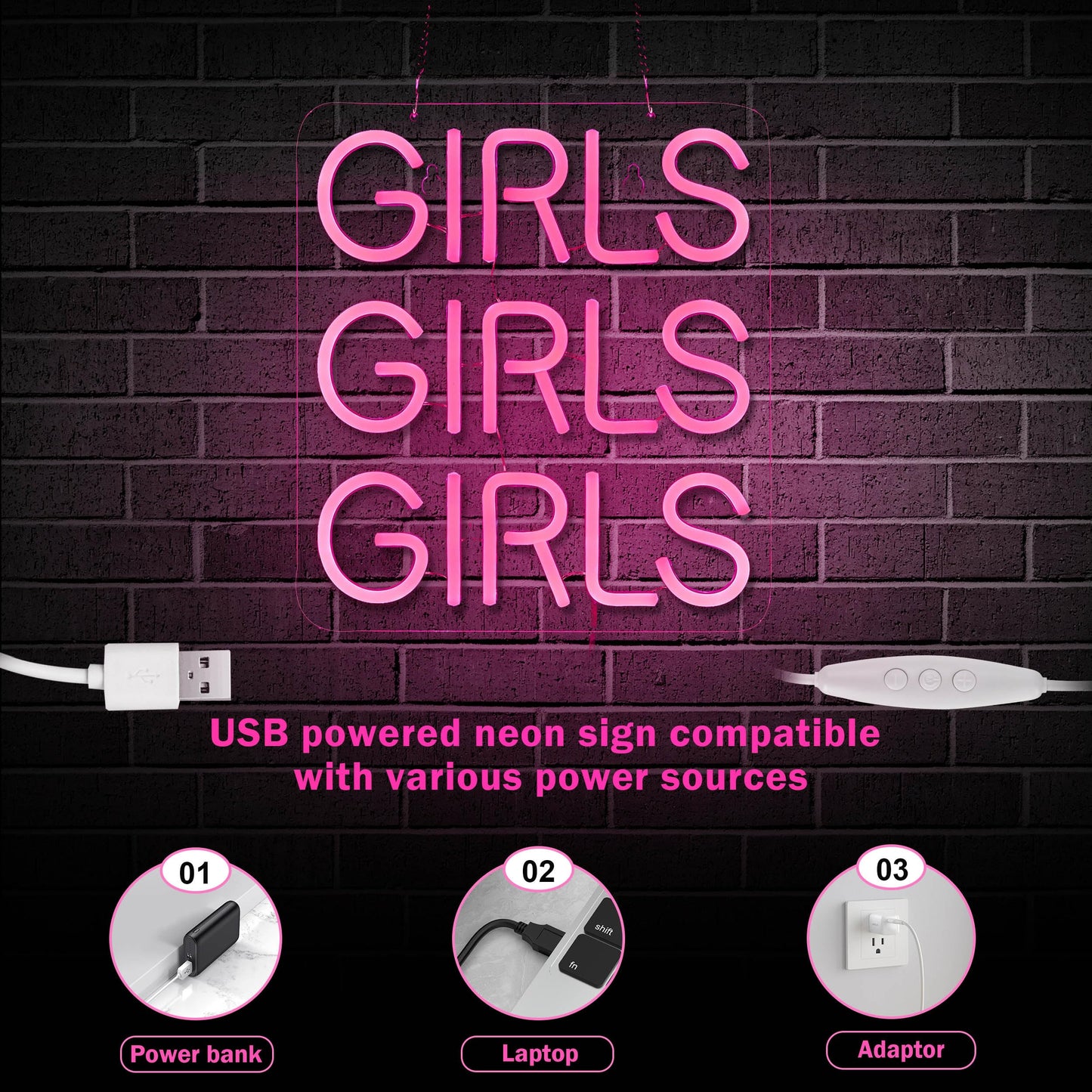 Neon Signs Girls Beer Bar Home Art Neon Light LED Neon Lights Sign with Dimmer for Bedroom Office Hotel Pub Cafe Recreation Room Man Cave Wall Sign Decor(Pink)