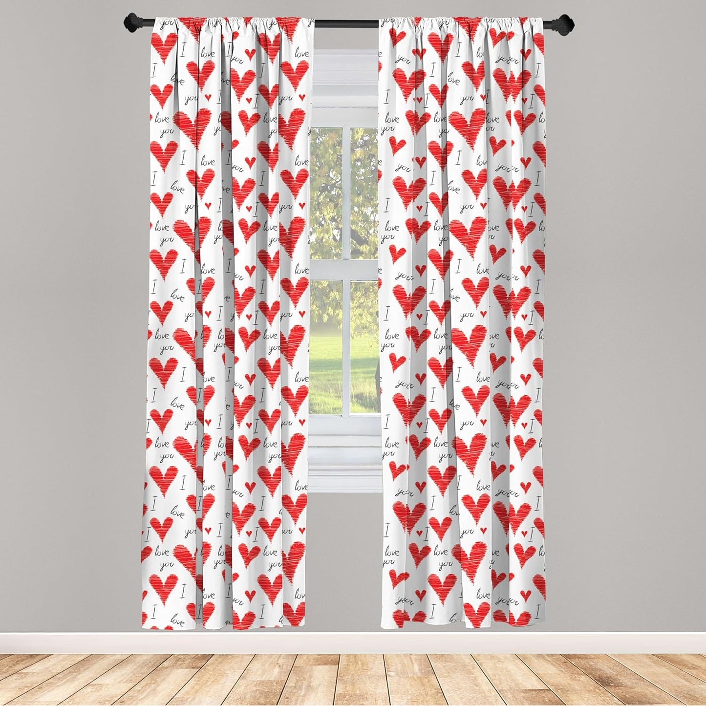 Ambesonne Love Window Curtains, Hand Written I Love You Phrases, Lightweight Decorative Panels Set of 2, Vermilion