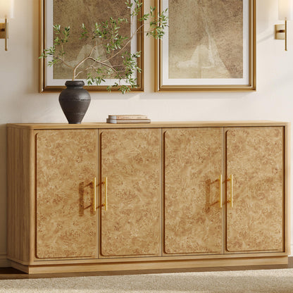 SICOTAS Buffet Cabinet with Storage - Burluxe 59" Sideboard Cabinet with 4 Doors Luxury Burl Storage Cabinet Accent Credenza Large Media Console Table for Living Room Dining Room Entryway Kitchen