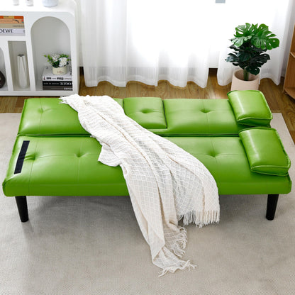 KEIKI 67" Convertible Sofa Bed with Cup Holder, 3 in 1 Futon Sofa Bed, PVC Sleeper Sofa Chair for Living Room, Office, Green