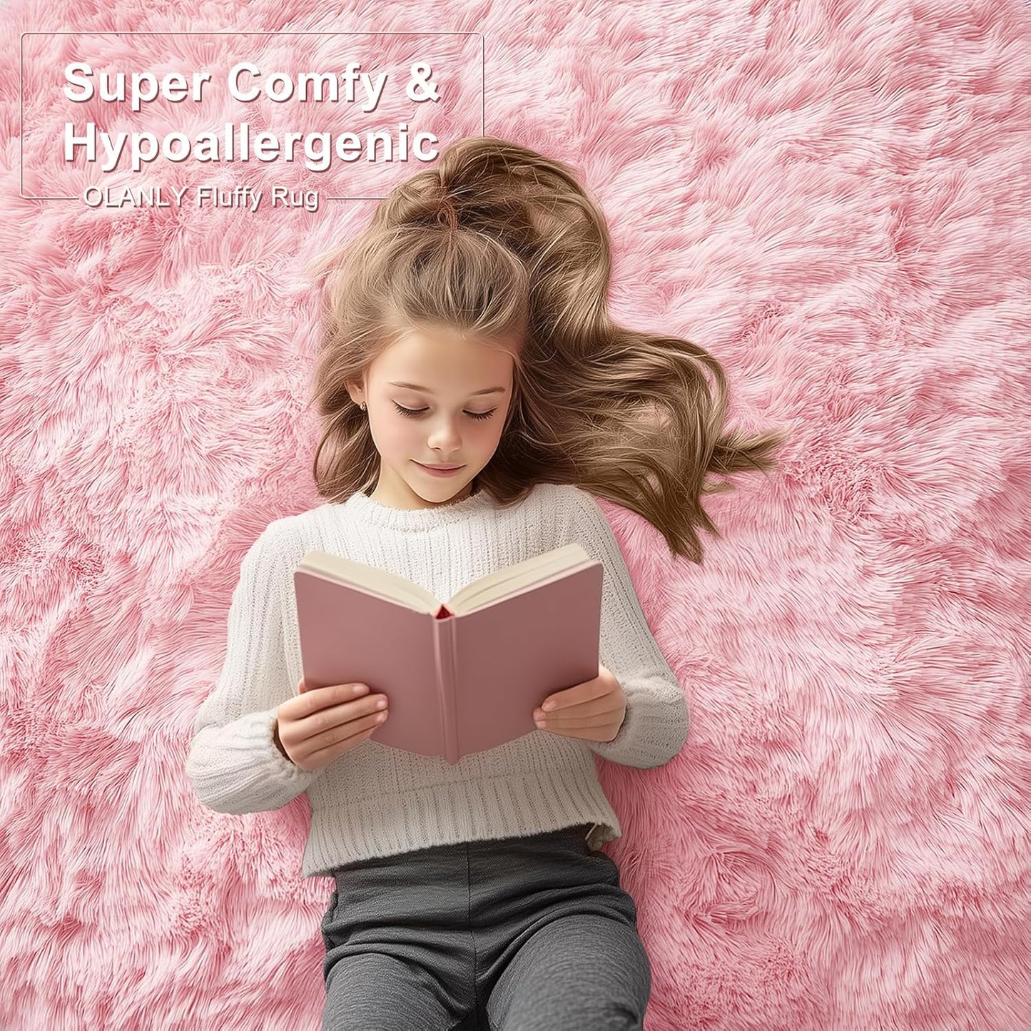 OLANLY Machine Washable 2x5 Runner Rug - Soft Fluffy Shaggy Carpet for Bedroom & Hallway | Pink Aesthetic Decor