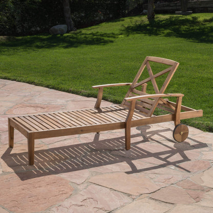 Great Deal Furniture Daisy Outdoor Teak Finish Chaise Lounge with Blue Water Resistant Cushion (Set of 2)