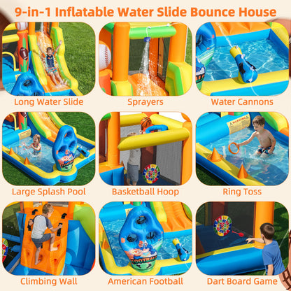 TOAOB Inflatable Water Slide for Kids 3-12: Blow Up Bounce House Backyard Water Park with 480W Blower- 9 in 1 Football-Themed for Outdoor Birthday Party