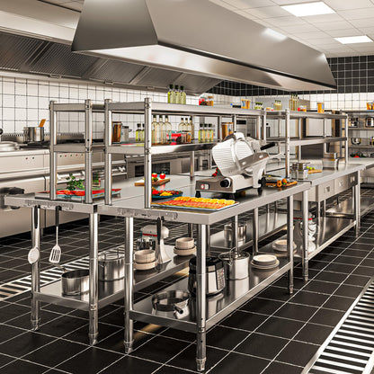YITAHOME NSF Stainless Steel Table with Overshelves, 48" X 24" Work Table with 48" X 12" Shelf, Metal Table Prep Table for Home Kitchen Restaurant Garage Warehouse