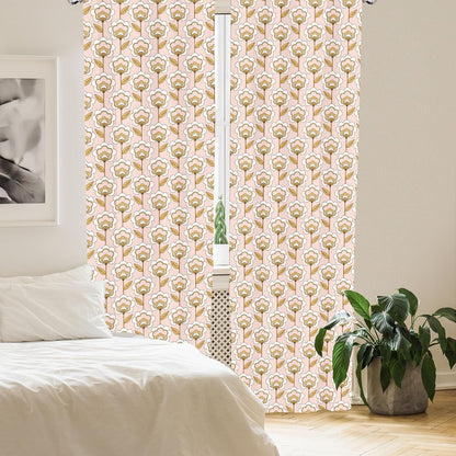 Lunarable Mid Century Curtains, 28" x 84" Retro Flower Ornaments Illustration, 2 Panel Set for Living Room Bedroom