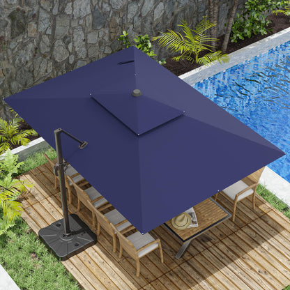 ZLACUIU 10x13FT Cantilever Outdoor Patio Umbrellas, Double Top Large Rectangle Umbrella, Heavy Duty 360° Rotation Offset Outdoor Sun Shade Umbrella for Garden Deck Pool Backyard Patio, Navy Blue