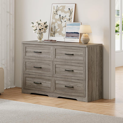Ball & Cast Farmhouse 6 Drawer Dresser for Bedroom, 47" W Modern Chest of Drawers with Metal Handles, Wood Dresser TV Stand, Dresser Drawer Organizer for Closet, Living Room,Hallway,Gray
