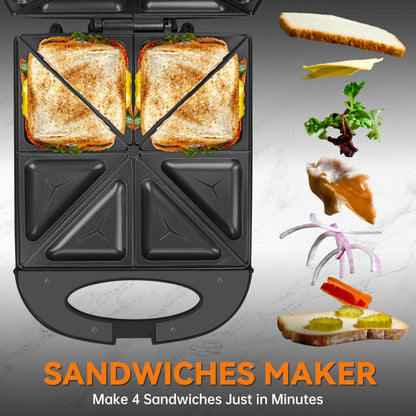 Baker’s Friend Breakfast Sandwich Maker, 4 Slices of Panini Grill Press Sandwich Maker, Electric Sandwich Maker with Indicator Light, Grill Cheese & Egg Muffin Sandwich Maker, Graphite