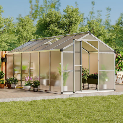 GarveeTech 8X12 FT Greenhouse, Polycarbonate Garden Greenhouse for Outdoors,Aluminum Frame Green House with Lockable Door and Adjustable Roof Vent, Ideal for Backyard Patio and Outside Growing