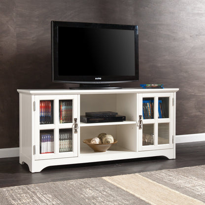 SEI Furniture - Remington TV Media Stand - White - Transitional Design, White Glass and Wood - Ideal for Living Room, Family Room (MS9908)