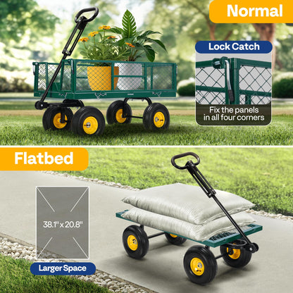 VIVOHOME Garden Cart Steel Heavy Duty 900 LBS Yard and Garden Wagon with 10 inch Tire and Handle Attach to ATV or Tractor Green