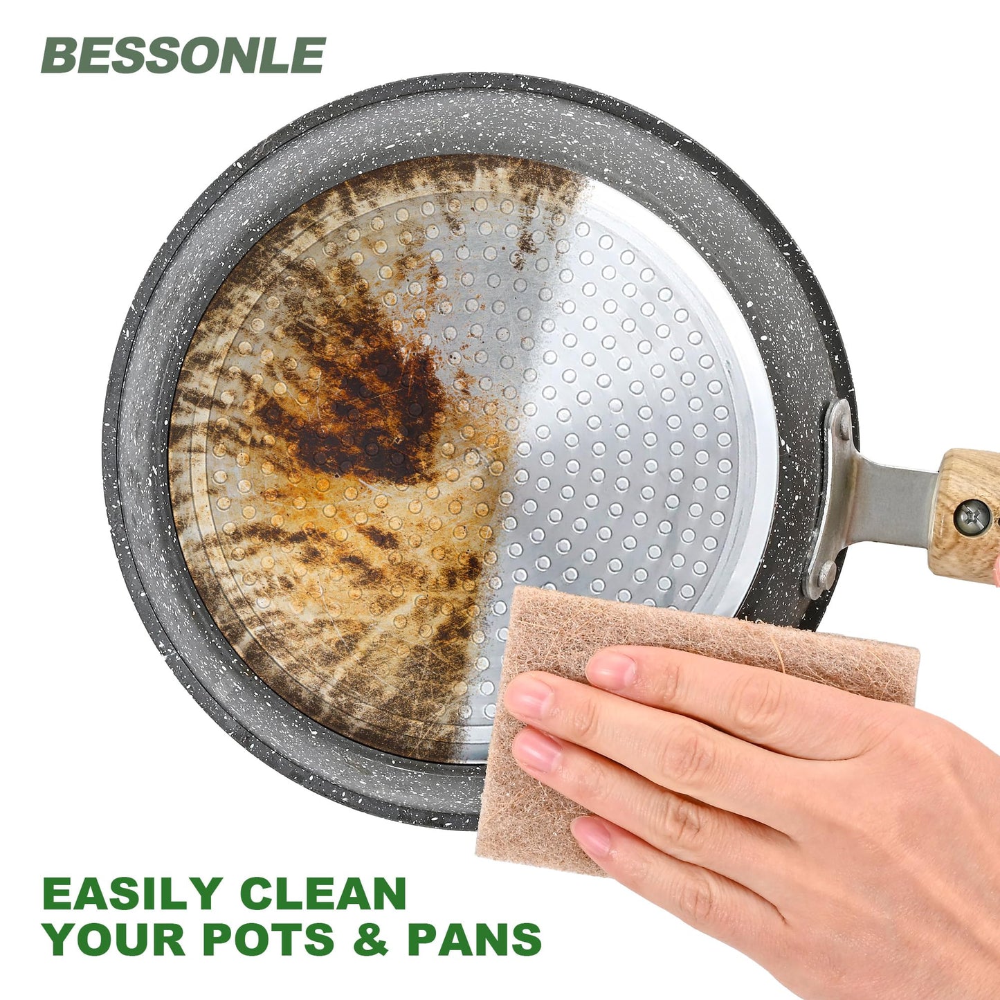 BESSONLE 24 Pack Natural Scouring Pads - Heavy Duty Scrubbing Pads for Dishes - Non-Scratch - Reusable - Natural, Eco-Friendly, Biodegradable Sisal Fibers Sponges for Dishes, Compostable