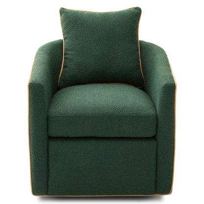 Christopher Knight Home Arlo 360° Swivel Accent Chair for Living Room, Bouclé Upholstered Rotating Lounge Chair Indoor, Barrel Swivel Chair with Iron Frame, Curved Armrest and Padded Seat, Green