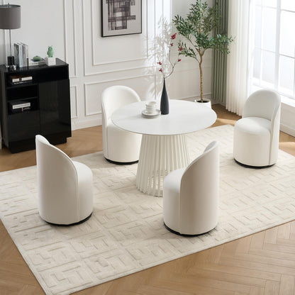 KEIKI Upholstered Swivel Barrel Chair, Mid-Century Modern Velvet Accent Armchair for Living Room, Bedroom, Makeup Vanity, 360° Rotating Sofa Chair, Cream
