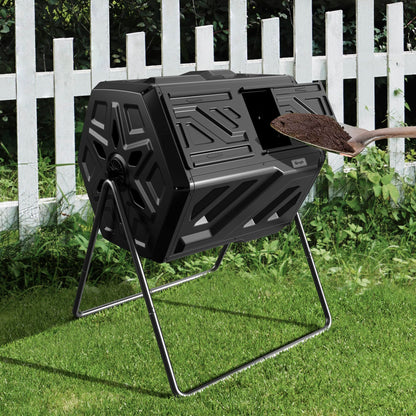 Werph 43 Gallon Compost Bin with Gloves, Fast Assembly & Easy Setup Outdoor Compost Tumbler, Updated Dual Chamber Tumbling Composter for Garden, Kitchen, and Yard Waste, Black