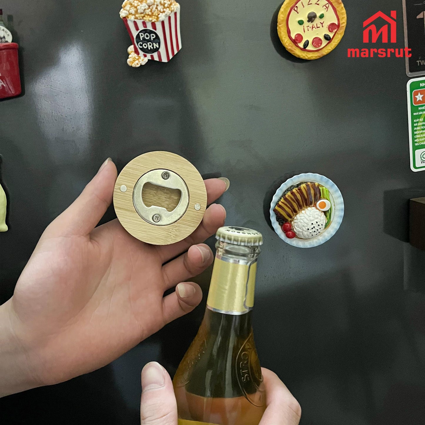 30pcs Bamboo Bottle Opener, Wood Bulk Wooden Openers, Fridge Magnet Round Beer Opener, 2.6" Magnetic Sticker for DIY Bar Decoration Refrigerator Coaster Gift Guest Lover Wedding Kitchens Home Parties