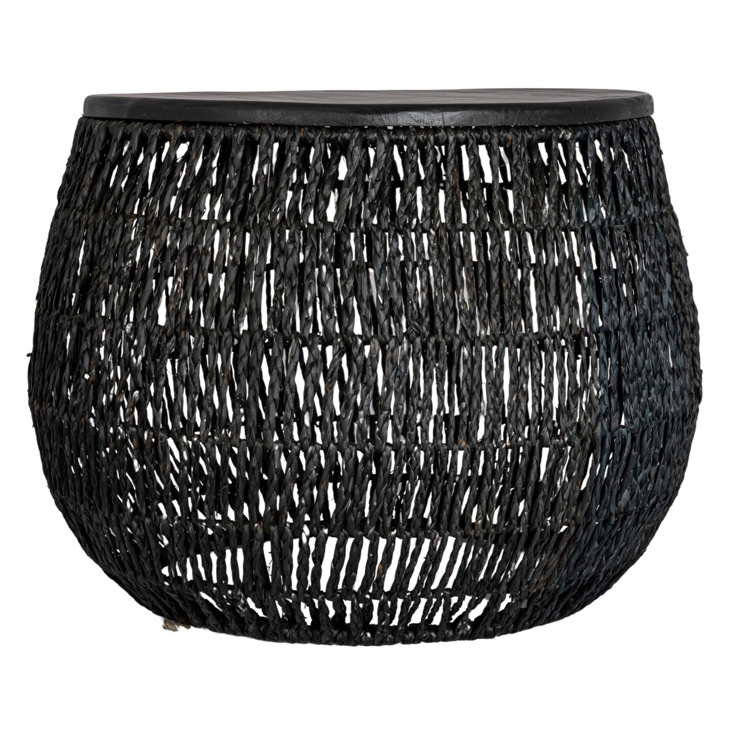Bloomingville Hand-Woven Seagrass and Pine Wood Round Side Table, Black