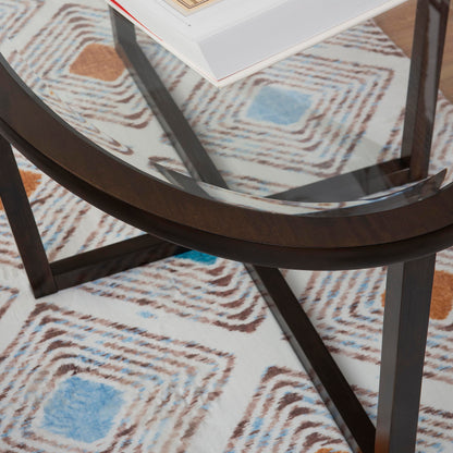 Powell Marta Umber Brown Wooden Three Piece Coffee and End Table Set with Tempered Glass Tops