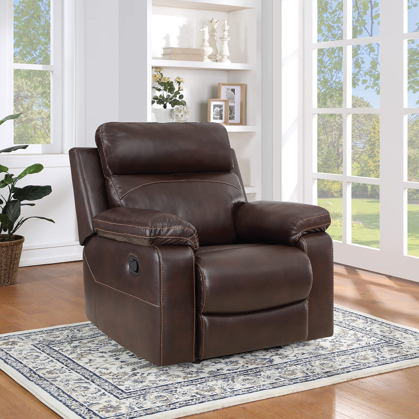 OSP Home Furnishings Bryson Ultra Soft Faux Leather Recliner with Premium Plush Padding and Manual Recline, Espresso
