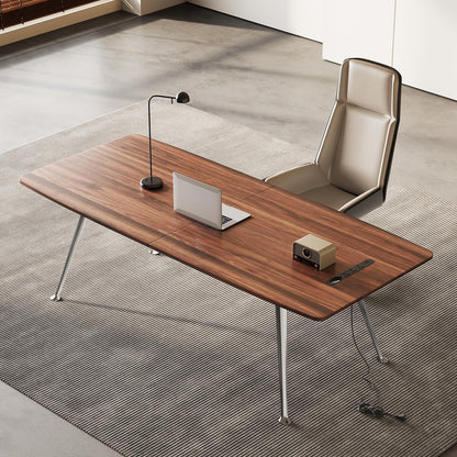 Writing Computer Desk, 60-Inch Large Executive Desk Office Workstation with Chrome-Plated Legs and Built-in Power Outlet, Writing Table Business Furniture, Modern Minimalist Style for Home Office