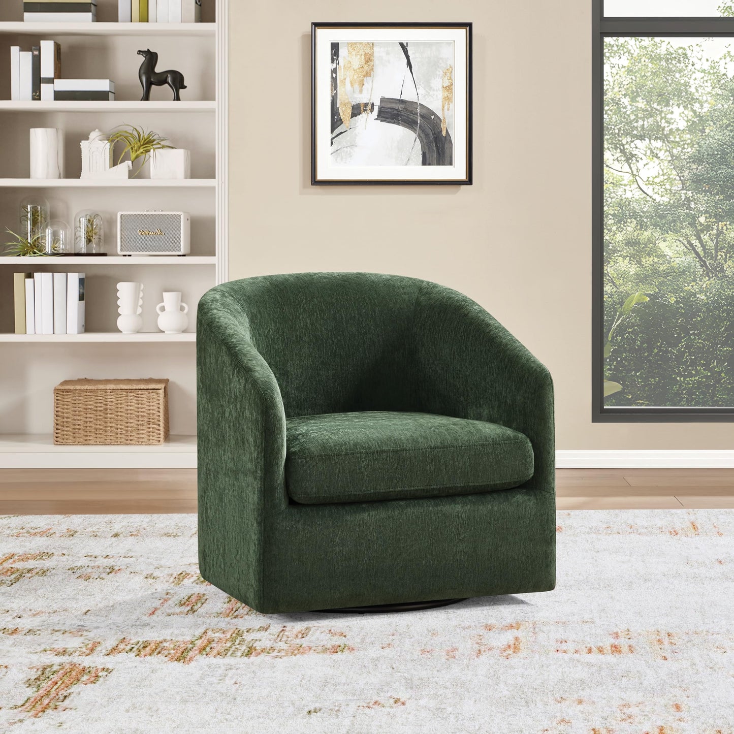 OSP Home Furnishings Parker Upholstered Swivel Tub Accent Chair, Green Fabric