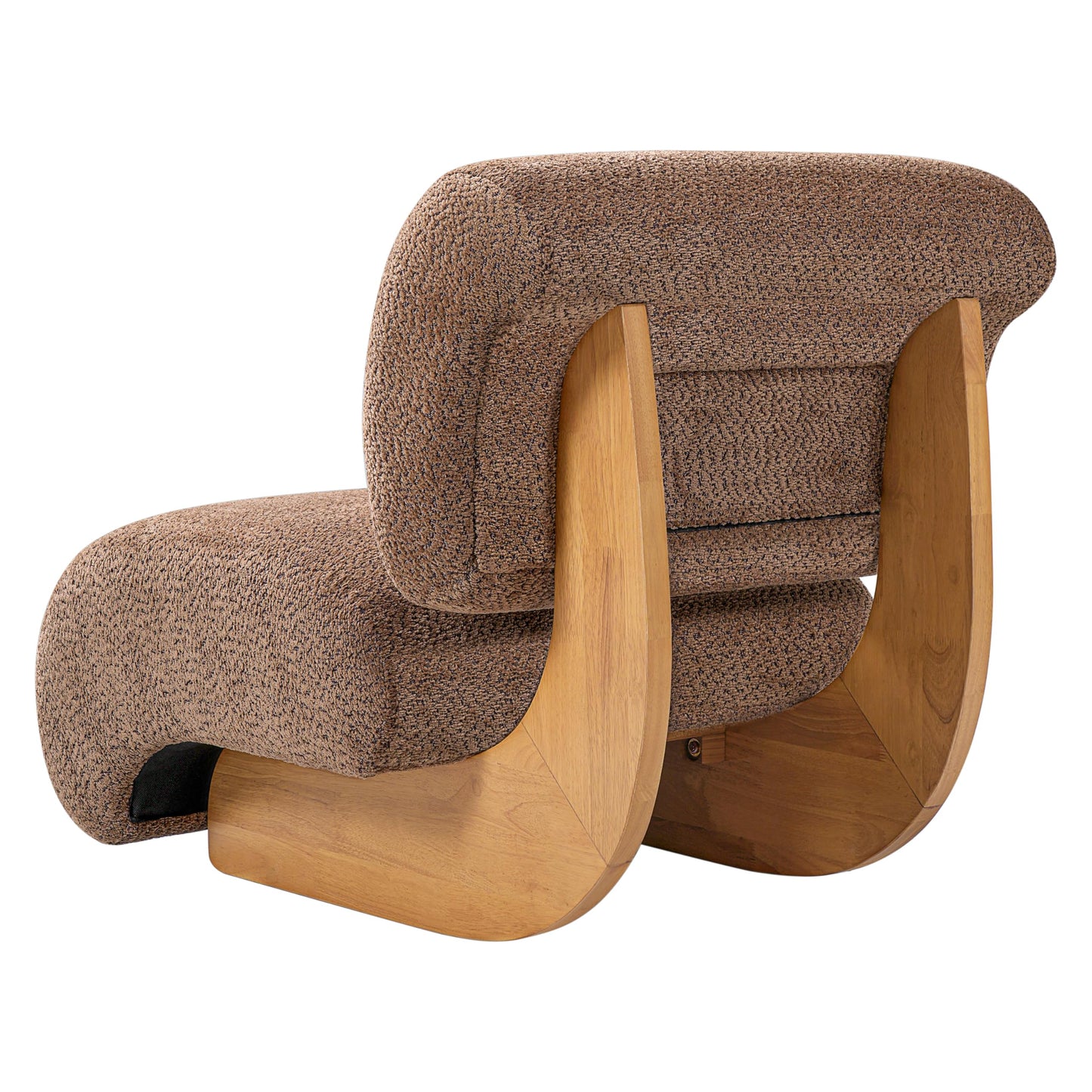 Merax 28" Modern Curved Boucle Accent Chair with Solid Wood Base, Mid-Century Armless Upholstered Slipper Lounge Chair for Living Room, Bedroom, Reading Nook, Natural + Brown