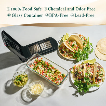 Le'raze 13-in-1 Vegetable Chopper Pro with Glass Container, Stainless Steel Blades, BPA-Free, Mandoline Slicer, Manual