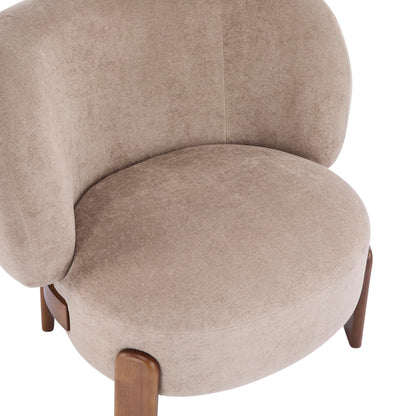 Christopher Knight Home Lily Solid Wood Wingback Accent Chair, Fabric Upholstered Club Chair, Curved Backrest Single Sofa, Comfy Reading Lounge Chair for Living Room, Soft Cushion Seating, Light Brown