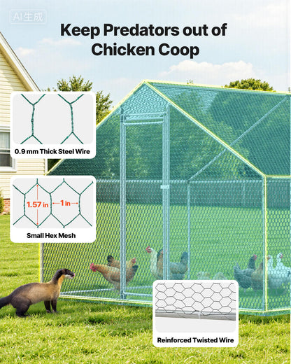 VEVOR Large Metal Chicken Coop, 19.7x9.8x6.5ft Walk-in Chicken Runs for Yard with Cover, Spire Roof Hen House with Security Lock for Outdoor and Backyard, Farm, Duck Rabbit Cage Poultry Pen