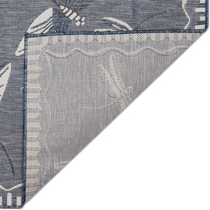 Liora Manne Carmel Low Profile Indoor/Outdoor Woven Rug, Decorative Botanical Dragonfly in Navy, 3'3" x 4'11"