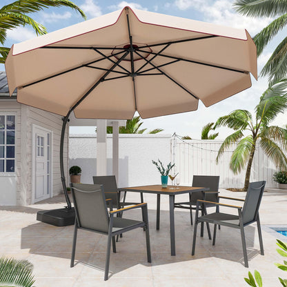 EO Living 11FT Cantilever Patio Umbrella with Base, 360° Rotation Offset Outdoor Umbrella, Heavy Duty Rust-Resistant, UV Protection Waterproof Shade for Backyard, Pool, Garden, Deck (Beige)