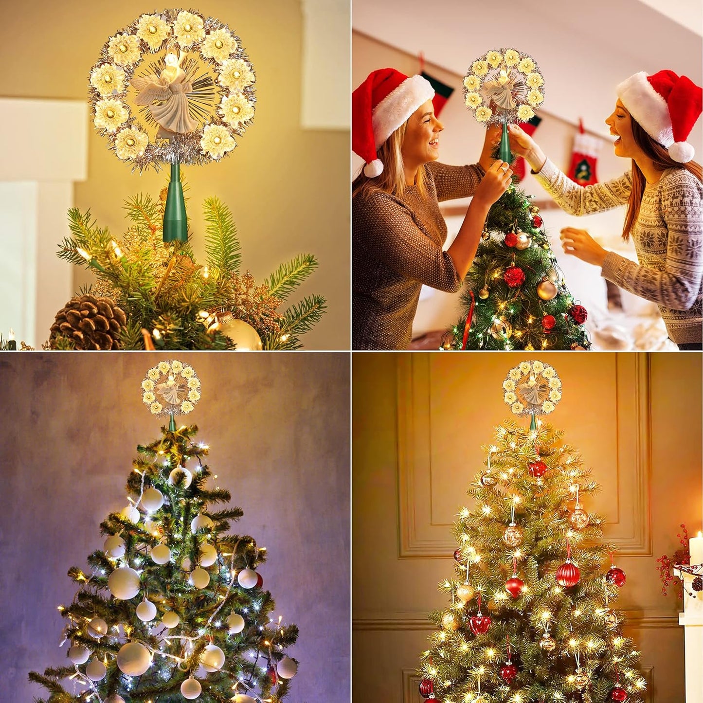 Brizled Christmas Tree Topper, 8" Lighted Angel with 11 Count Lights, Warm Lighted Treetop for Christmas Tree
