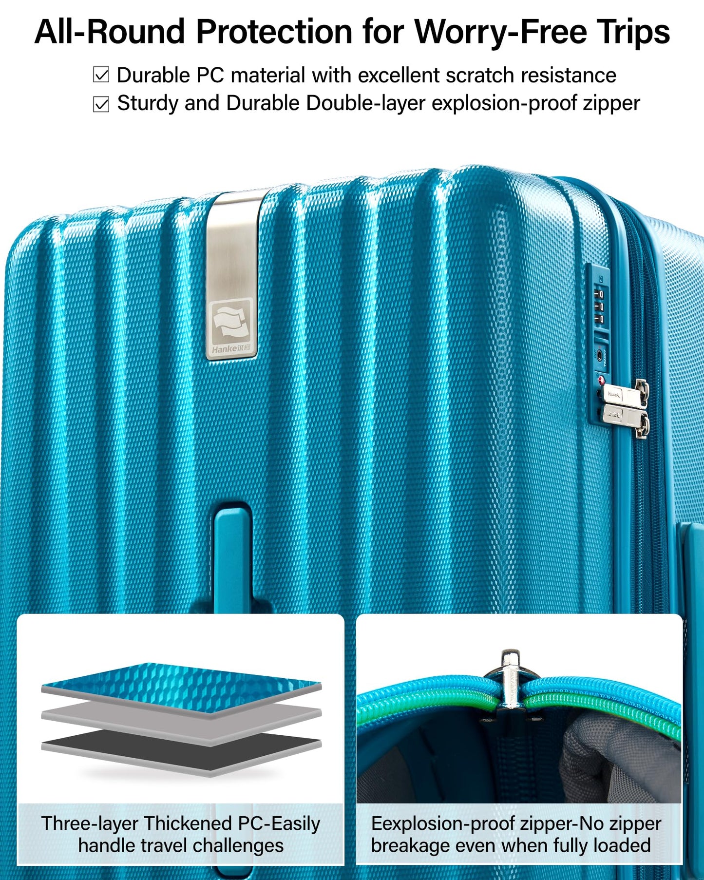 Hanke 29 Inch Plus Expandable Luggage Large Suitcases with Wheels,Checked Luggage Hard Shell Suitcases, PC Trunk Luggage Extra Large Suitcase with Lock for Women Men(Caribbean Blue)