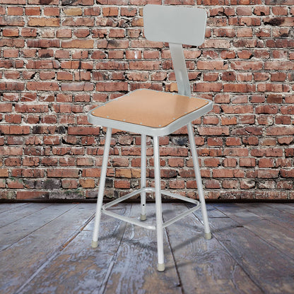 OEF Furnishings OEF6324B/2 Premium Commercial-Grade All-Purpose Square Stool with Backrest (24-inch Height, Gray Frame, Masonite Wood Seat, 2-Pack)