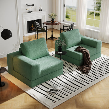 Cloud Modular Sectional Sofa, DIY Combination Modular Couch for Living Room, Unique Knitted Fabric Love Seat Couches with 2 Pillows, 2 Seater Comfy Sectional Couch with No Assembly (Green)
