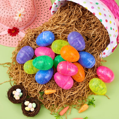 12 3.15" JOYIN Pcs Plastic Iridescent Printed Bright Easter Eggs Tall for Easter Hunt, Basket Stuffers Fillers