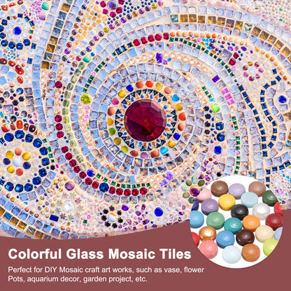 MECCANIXITY 12mm Glass Mosaic Tiles, 200g Round Iridescent Glass Pieces Recycled Mosaic Tiles Bulk for Vase Flower Pots Aquarium Decor Garden Project DIY Art Craft, Sea Blue