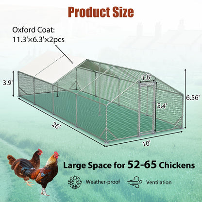 YOPTO Metal Chicken Coop with Run,10x26x6.56ft Walk-in Chicken Run W/Removable Waterproof & Anti-Ultraviolet Cover,Chicken Pen W/Security Lock,Hen House Enclosure for Ducks,Rabbits