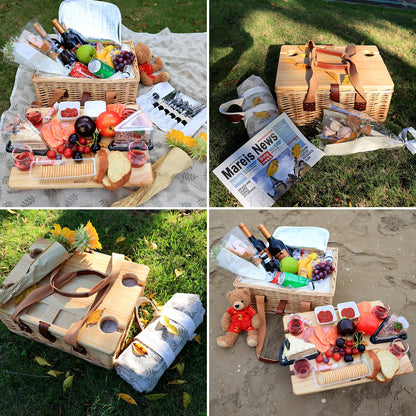 Hap Tim Wicker Picnic Basket for 2 with Mini Folding Wine Picnic Table & Large Insulated Cooler Bag & Cutlery Service Kits for 2 Person, Couples Gifts, Wedding Gifts (Y2307-2-CM)