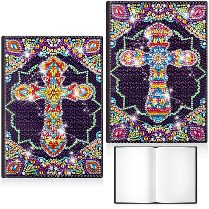 Qilery 2 Pcs 5d Diamond Art Kits for Adults, DIY Leather Diamond Painting Journals Notebooks Bible Cross Gem Dots Art Crafts for Adults, Beginners, Birthdays, Graduation Gifts with Tools
