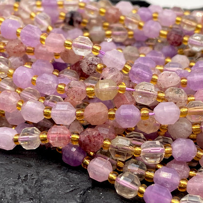 ABCGEMS Brazilian Lavender Rainbow Quartz Beads (Enhanced Prism Shape that Amplifies The Energy - Allows Energy to be Dispersed in All Direction) Diamond-Cut Energy-Prism Tiny 6mm
