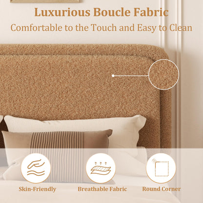 viplov Queen Size Boucle Upholstered Platform Bed Frame with Adjustable Headboard, Soft Cloud Bed, No Box Spring Needed, Noise Free, Easy Assembly, Brown