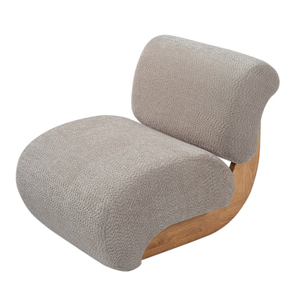Merax 28" Modern Curved Boucle Accent Chair with Solid Wood Base, Mid-Century Armless Upholstered Slipper Lounge Chair for Living Room, Bedroom, Reading Nook, Natural + Almond
