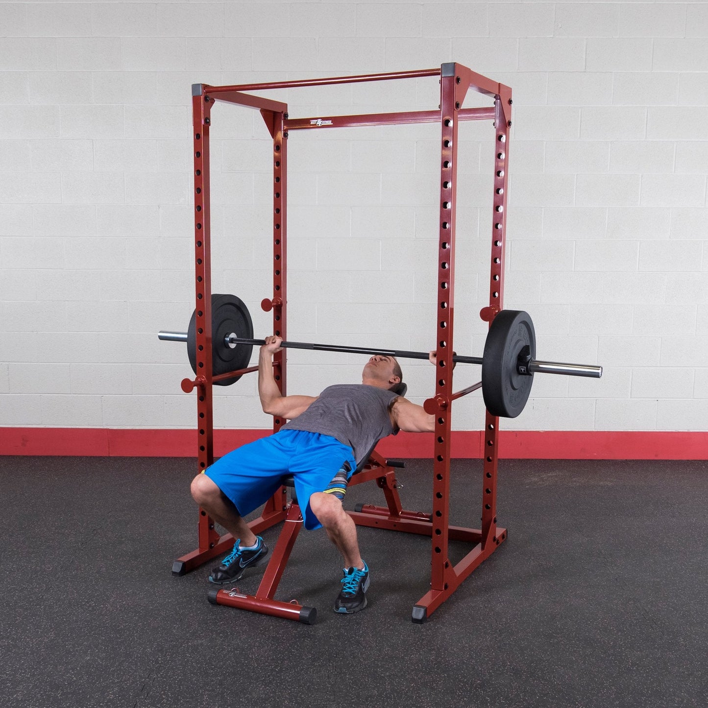 Body-Solid Best Fitness Power Rack - 14-Gauge Steel Home Gym with 500lb Capacity, Chin Bar, 23 Adjustable Safety Bars, Optional LAT & Dip Attachments, Red